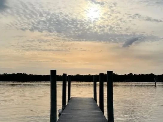 dock at sunset at don Pedro island land base