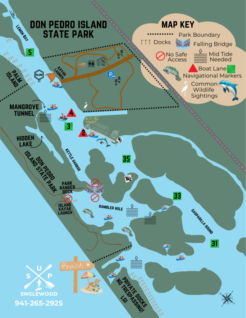 handmade recreational map for kayaking trail